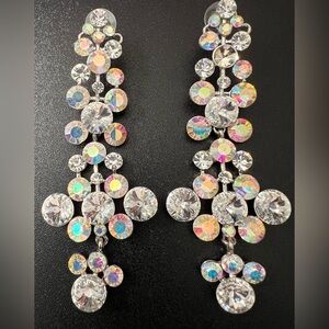 Crystal AB Rhinestone 4" Drop Pageant Extravaganza Jim Ball Red Carpet Earrings